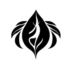 Elegant Black and White Floral Leaf Design: Nature-Inspired Symbol, Minimalist Plant Illustration, Abstract Vector Graphic