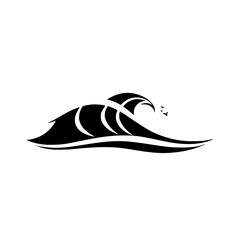 Abstract Ocean Wave with Birds: Minimalist Black and White Vector Graphic