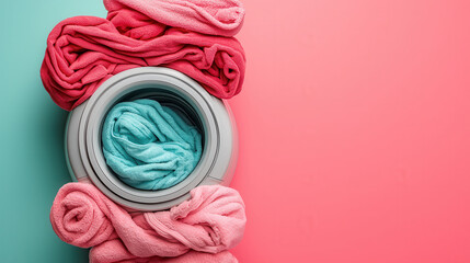 Soft towels in washing machine, showcasing vibrant colors and textures. image highlights importance of proper laundry care and avoiding tumble drying to protect fabrics