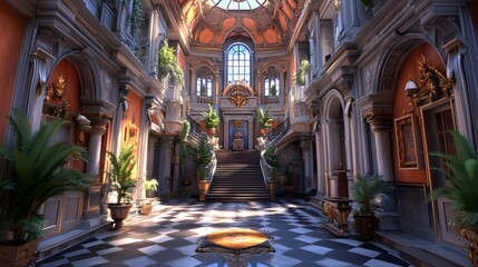 Fototapeta premium Beautiful and magnificent 3D cartoon palace, generative AI