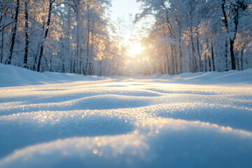 Sparkling Winter Snow Path Through a Snowy Forest
