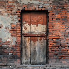 Naklejka premium Door in a cracked brick wall