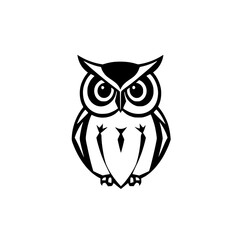 Geometric Owl: Black and White Bird Illustration, Abstract Animal Design, Minimalist Vector Graphic