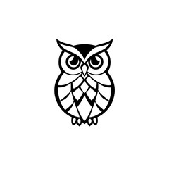 Geometric Owl: Black and White Bird Illustration, Nature Symbol, Wisdom, Knowledge, Vector Graphic, Logo Design