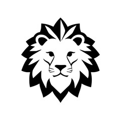 Majestic Lion Head: A regal symbol of power and nature.  Perfect for logos, designs, and wildlife-themed projects. Black and white vector graphic.