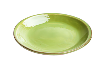 Ceramic Plate With Plain Green Design on Isolated White Background for Table Setting and Kitchen Decor