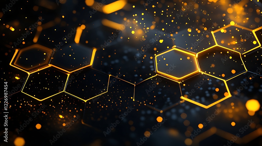 Poster 3d hexagons pattern shape on a dark grey background