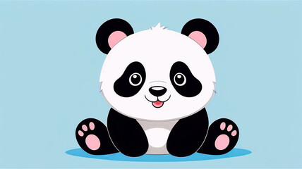 Naklejka premium 2d style panda on blue background, cute bear, funny animal