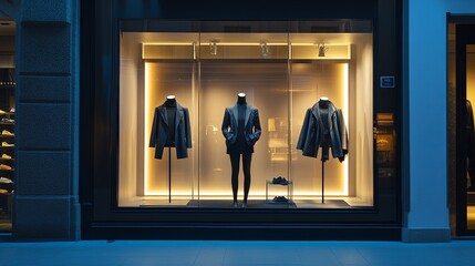 A stylish boutique window display with minimalistic mannequins. picture