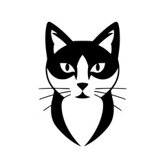 Black and White Cat Portrait: Elegant Feline Vector Graphic