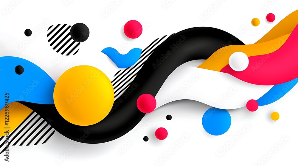 Poster abstract colorful wave background with three dimensional shapes and dynamic design