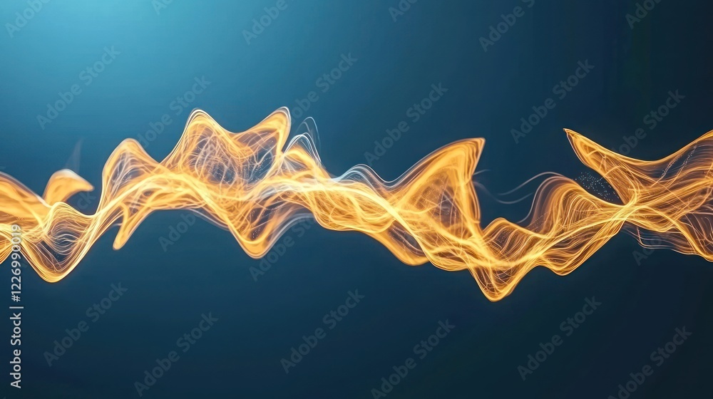 Poster a vibrant, flowing wave of golden light against a dark background, creating a dynamic visual effect 