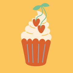 cupcake with cherry in doodle style. Element for decoration design mail posts postcards poster print invitation background backdrop wrapping wallpaper