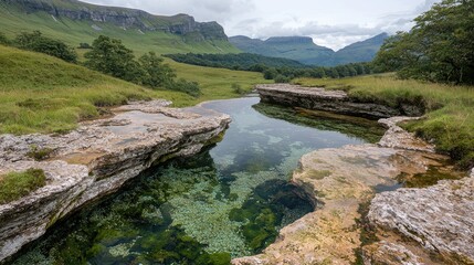 Calm mountain spring reflecting sky, valley background, nature photography for travel brochures