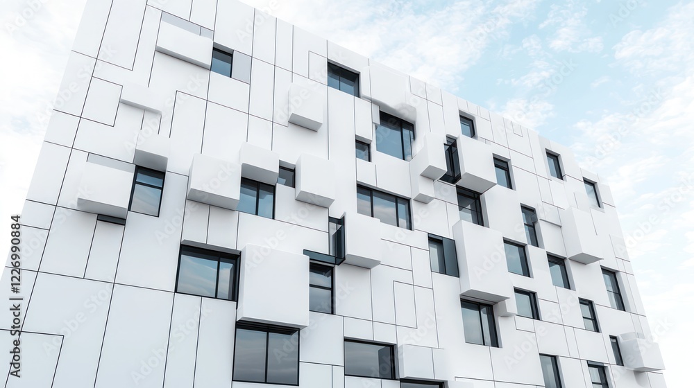 Aufkleber a modern architectural building with a striking white facade, featuring an array of windows and a ge