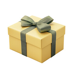 Yellow gift box with a green ribbon on a transparent background, ideal for festive occasions and promotions