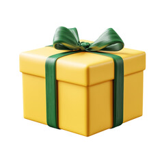 Yellow gift box with green ribbon isolated on a transparent background, ideal for festive promotions