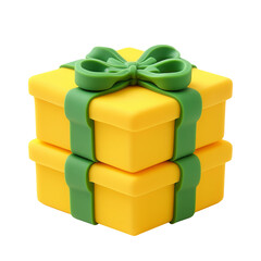 Colorful stacked gift boxes with green ribbons on a transparent background, ideal for festive designs