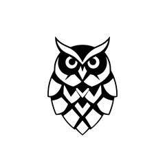 Geometric Owl: Black and White Bird Vector Graphic. Perfect for logo, symbol, or icon. Monochrome animal design with abstract shapes and patterns.