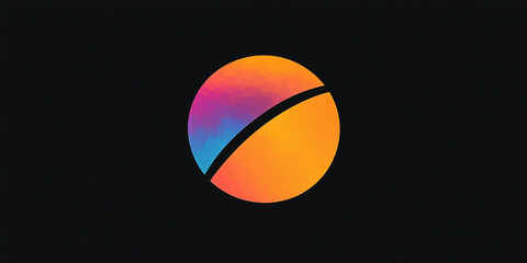 Fototapeta premium Minimalist abstract geometric design featuring a colorful gradient circle divided by a diagonal line on a black background