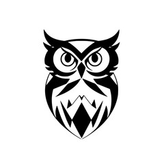 Geometric Owl: Black and White Tribal Bird Design. Perfect for logos, prints, and more.  A striking vector illustration of a stylized owl with a geometric pattern.