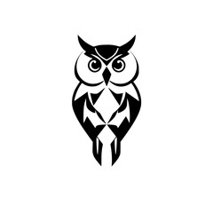 Geometric Owl: Black and White Abstract Bird Design. Perfect for logos, prints, and more.  A stylized wildlife symbol, this vector graphic is both simple and striking.