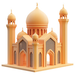 A beautifully designed orange architectural model resembling a historic monument on a transparent background