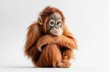 Adorable orangutan baby, sitting.