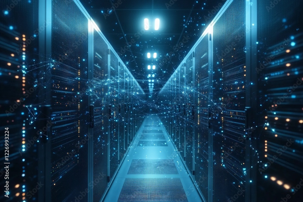 Aufkleber Data center filled with high-tech servers and digital connections during the night shift