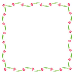 Vector square frame, wreath from red tulips. Spring flowers. Bright background, border, decoration for greeting card, invitation, Valentine's, Women's or Mother day