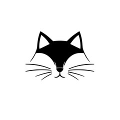 Adorable Cat Face: Minimalist Black and White Pet Illustration