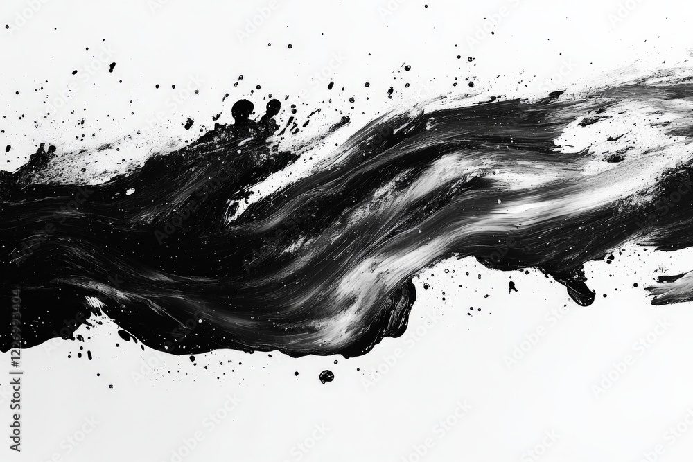 Fototapete dynamic black and white paint swirl creating an abstract art effect on a clean background