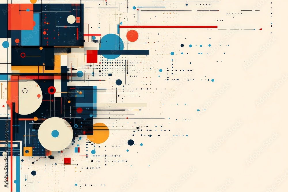 Aufkleber Colorful abstract design with geometric shapes and lines in a balanced composition