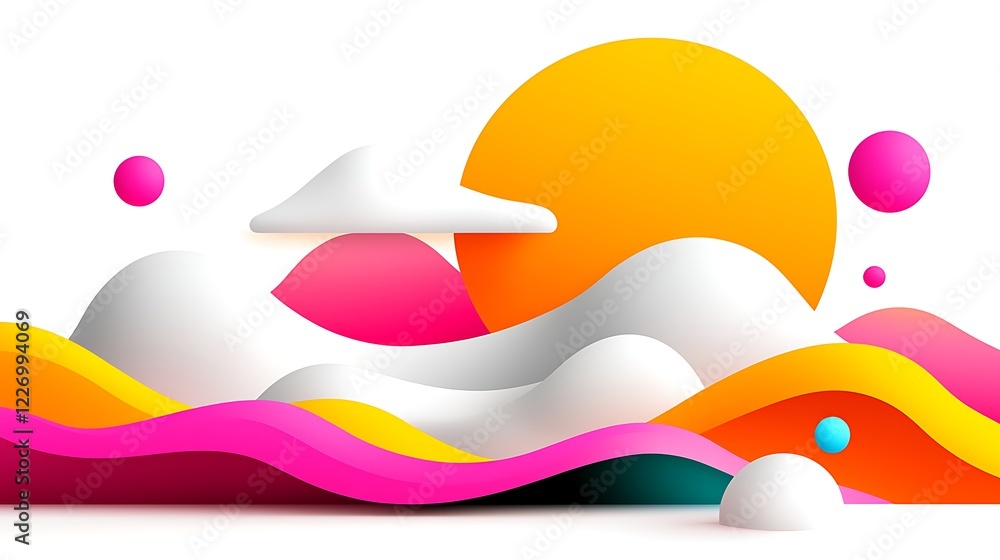 Poster abstract colorful landscape with dynamic three dimensional shapes