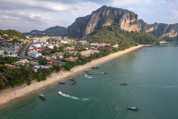 Beach in Ao Nang, Thailand, Krabi province. Drone photo	
