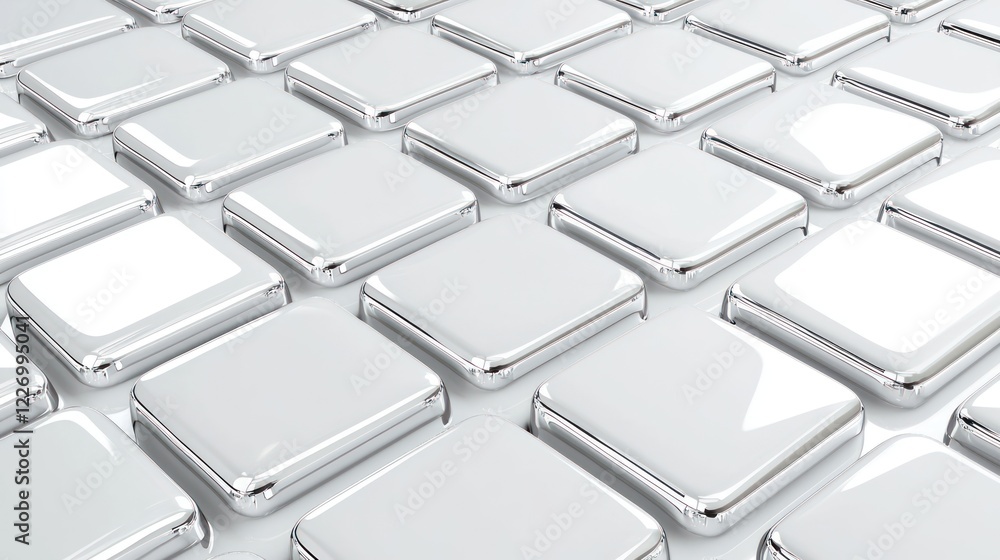 Aufkleber A close-up view of shiny, silver tiles arranged in a grid pattern, creating a sleek and modern surface with reflective qualities.