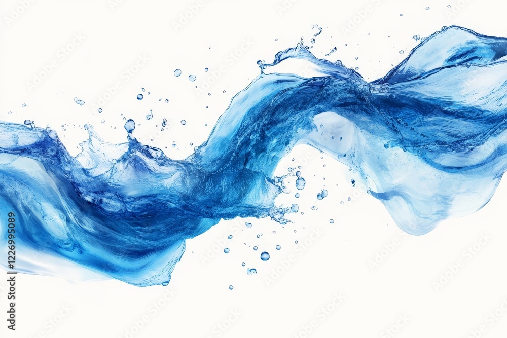 Poster swirling blue water creating dynamic movement against a white background