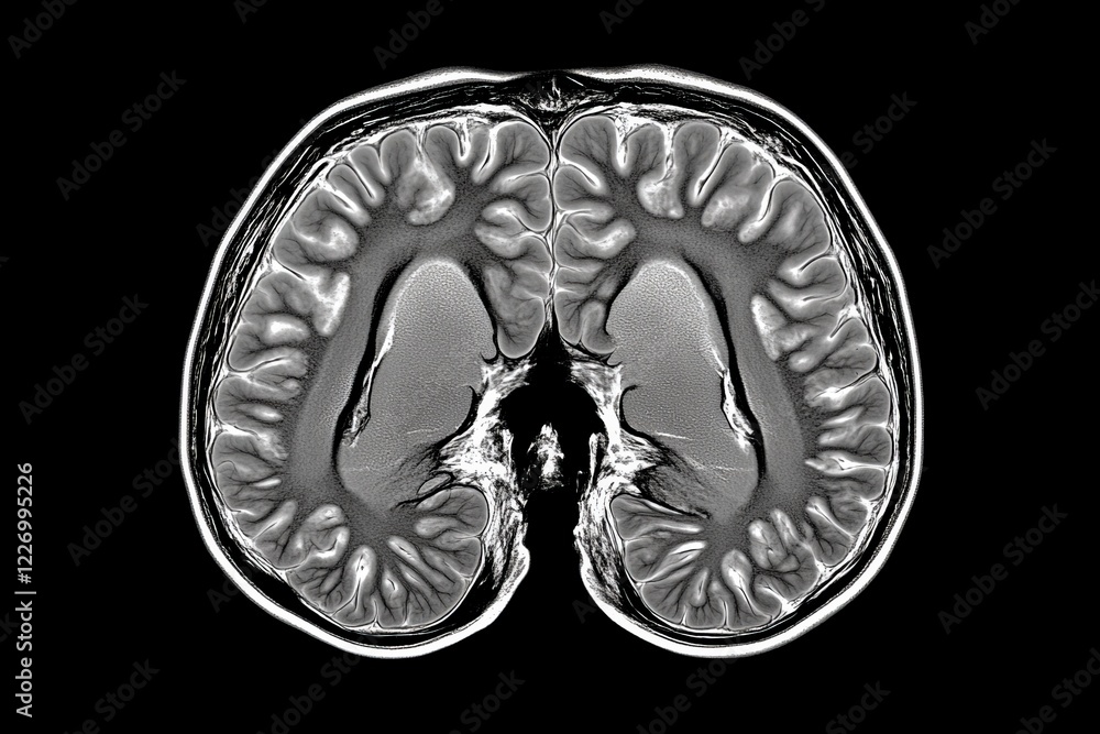 Aufkleber Detailed view of a human brain scan showing intricate gyri and sulci patterns