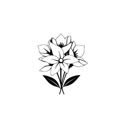 Elegant Monochrome Floral Illustration: Black and White Flower Bouquet, Botanical Line Art, Simple Minimalist Design, Vintage Classic Petals, Nature Graphic