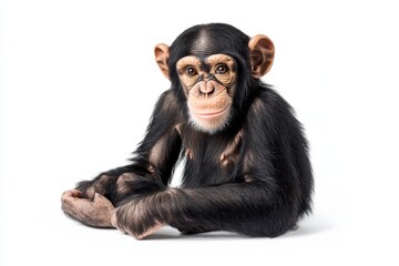 Naklejka premium Adorable young chimpanzee sitting on a white background.