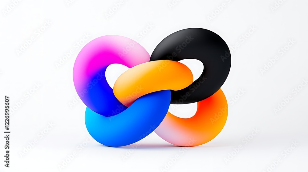 Poster abstract intertwined colorful three dimensional pixel shapes on white background