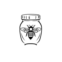 Bee in a Jar: A Sweet Symbol of Nature's Goodness.  Perfect for honey, farm, and nature-themed designs.