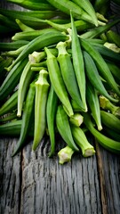 Obraz premium Several okra pods placed on a wooden surface. 