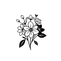 Elegant Black and White Flower Bouquet Line Art: Simple Floral Illustration, Minimalist Botanical Design, Nature Sketch, Graphic Vector