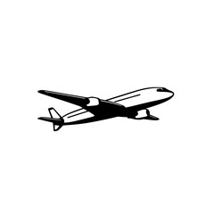Airplane in Flight: A Black and White Minimalist Vector Graphic. Perfect for travel agencies, aviation blogs, and more!