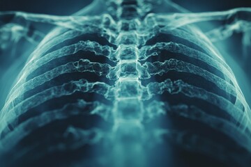 X-ray image showing human ribcage and spine with clear details and contrast in a medical setting