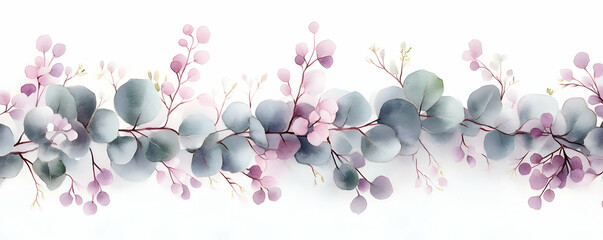 Watercolor eucalyptus border, pastel, wedding