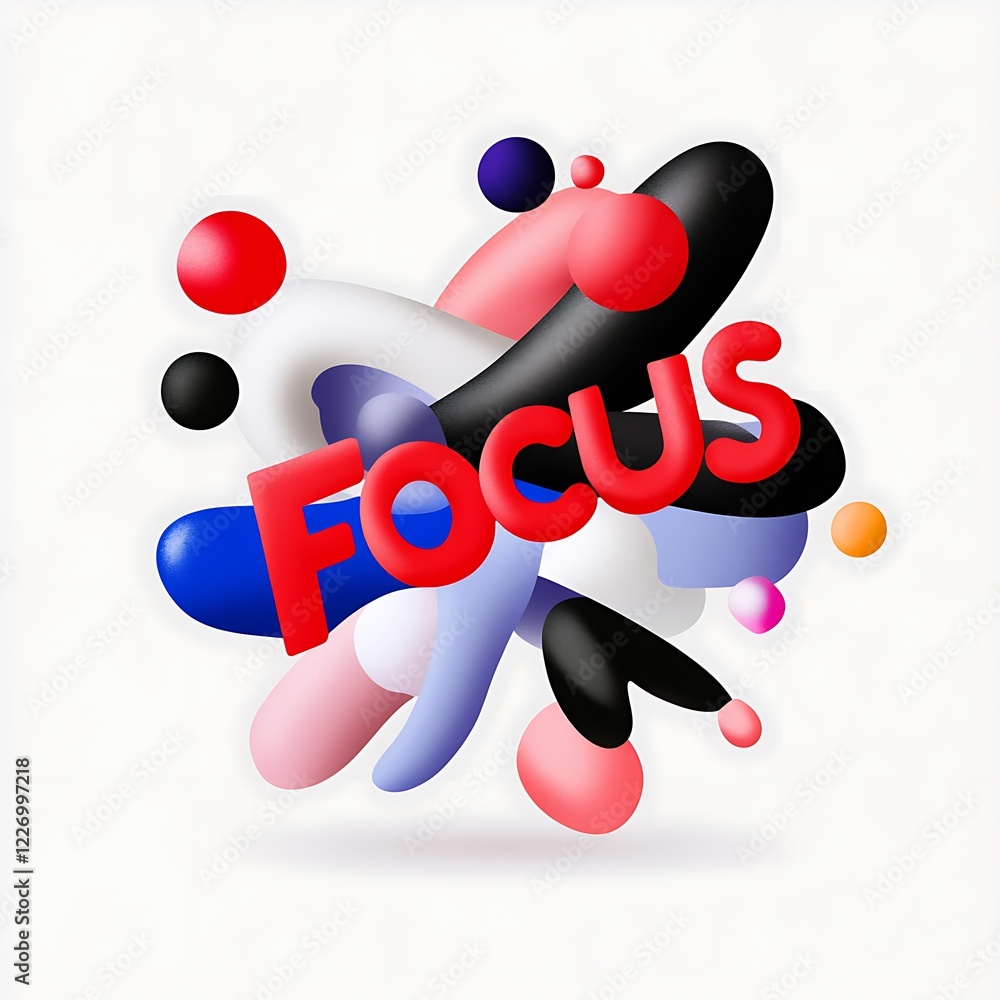 Poster abstract colorful three dimensional shapes with focus word design