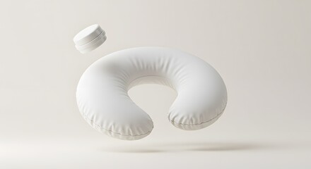 Floating White Neck Pillow and Cosmetic Jars: Minimalist Product Photography