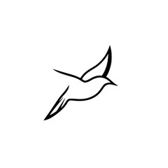 Elegant Bird in Flight: Minimalist Black and White Bird Silhouette, Nature, Freedom, Wings, Avian Wildlife, Simple Design, Vector Graphic